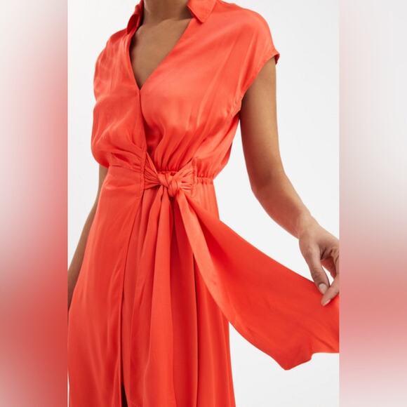 Anthropologie Maeve Open-Back Satin Wrap Midi Dress Orange Small - Picture 7 of 16